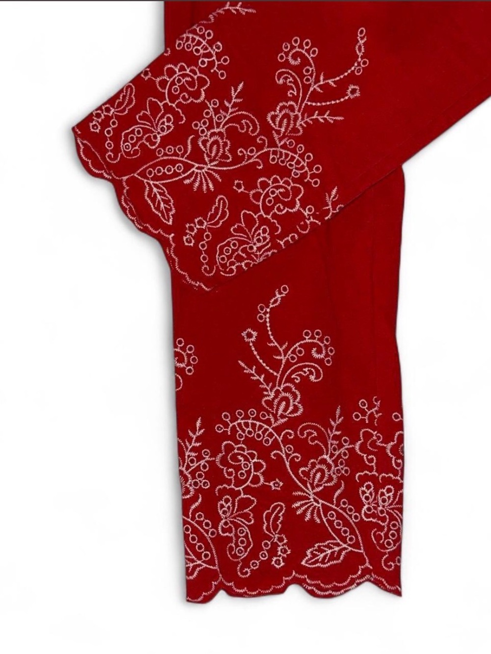HUE Red Capri Leggings with White Embroidered Hem Medium Retro Style - Picture 2 of 8